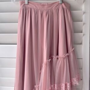 ARON Dusty Rose Tulle Asymmetrical Ruffle Maxi Skirt